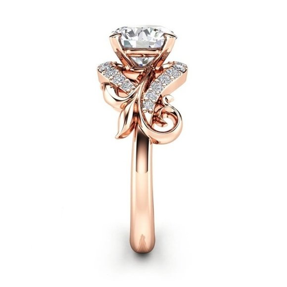Rose Gold Flower Diamond Ring 925 Sterling Silver Titanium SZ:6-8 FAST SHIPPING! - Picture 6 of 7
